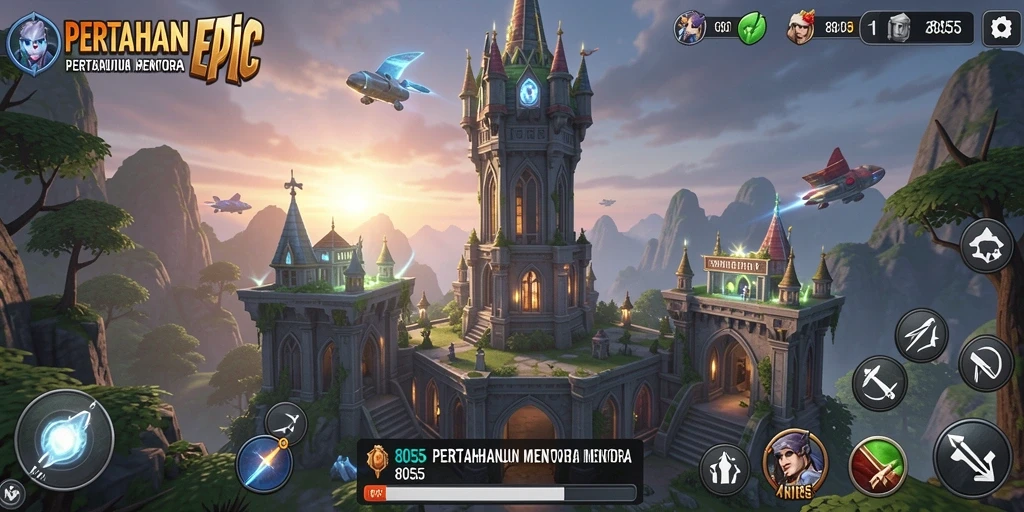 Gameplay menara pertahanan yang seru dan strategis